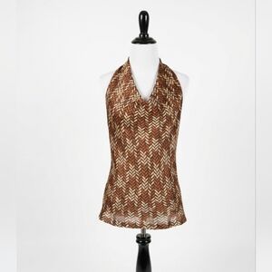 Rafaella Studio Silky Drape-neck Chevron Blouse